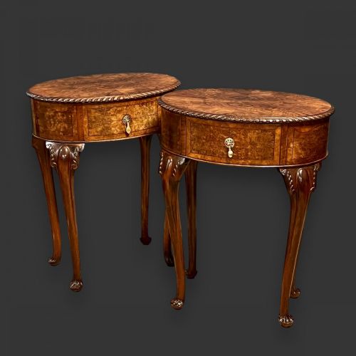 A Fine Quality Pair of Edwardian Period Burr Walnut Bedside Tables