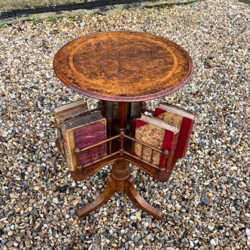 A Fine Quality Victorian Period Burr Walnut and Walnut Revolving Book Table.