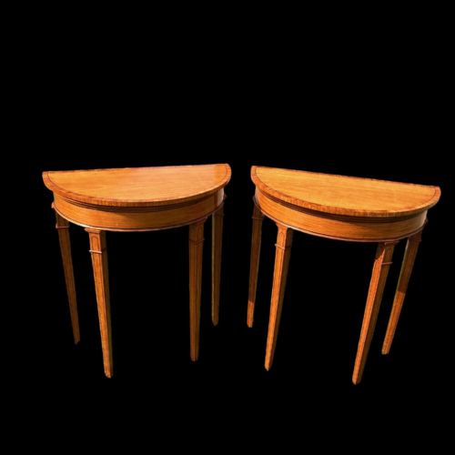 A Lovely Pair of Edwardian Period Satinwood Demi Lune Side Tables