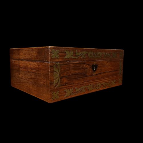 A Lovely Regency Period Rosewood and Brass Inlaid Sewing Box