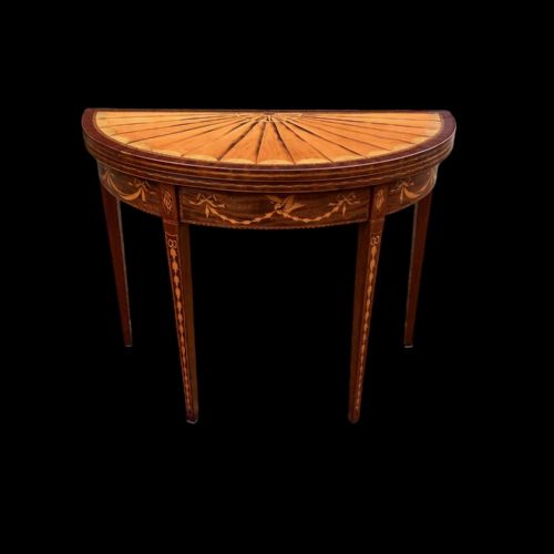 A George III Period Sheraton Demi Lune Fold Over Games Table