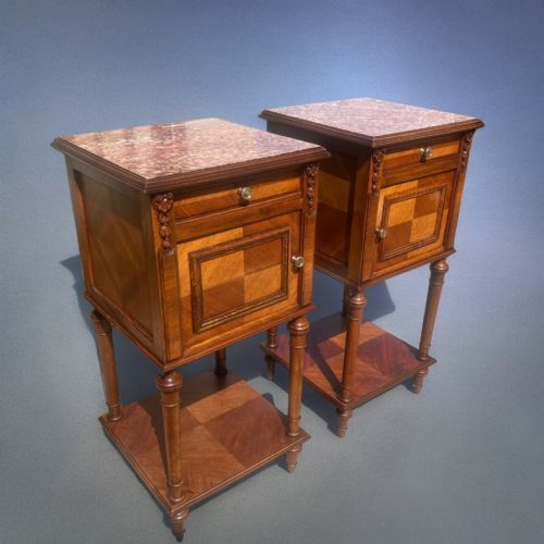 A Pair of French Walnut Bedside Cabinets
