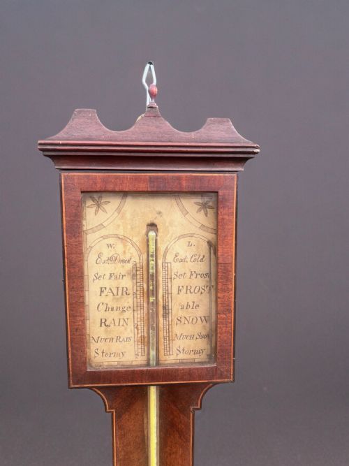 A GEORGE III PERIOD MAHOGANY STICK BAROMETER - ADDITIONAL PHOTO 1
