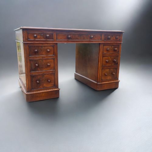 A Fine Quality Victorian Period Burr Walnut and Walnut Antique Pedestal Desk