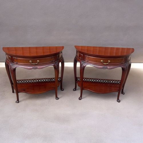 A Fine Quality Pair of Chippendale Revival Demi Lune Console Tables
