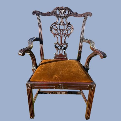 A Large Scale Stunning 19th Century Chippendale Revival Mahogany Open Armchair