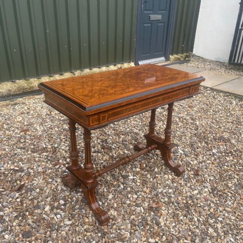 A Stunning Quality Burr Walnut Victorian Period Fold Over Card Table by Gillows of Lancaster