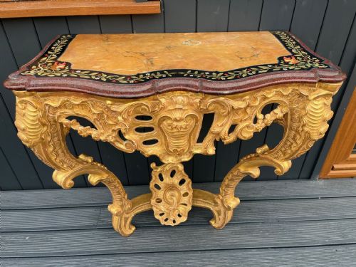 A Fine Quality Louis Xv Style Carved Gilt Wood and Marble Console Table