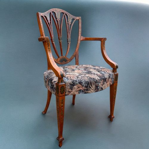 A Fine Quality Sheraton Revival Painted Satinwood Armchair