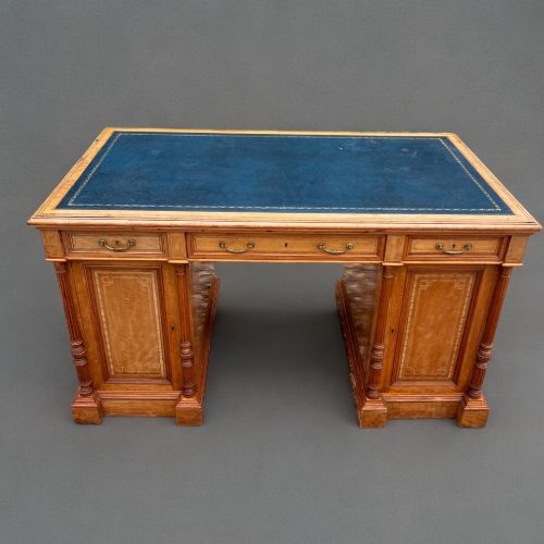 A Fine Quality Late Victorian Period Satinwood Partners Desk