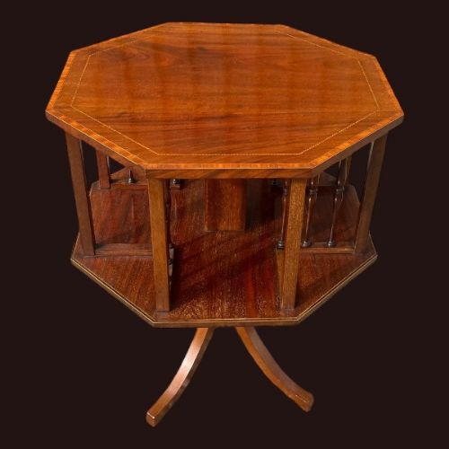 A Lovely Edwardian Period Mahogany Inlaid Revolving Bookcase