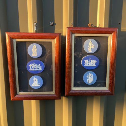 A Pair of Victorian Period Rosewood Framed Wedgwood Plaques,