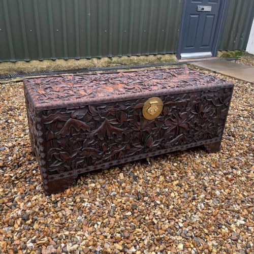 A Chinese Carved Camphor Wood Trunk