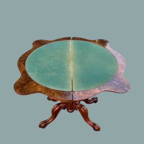 A FINE QUALITY VICTORIAN PERIOD BURR WALNUT FOLD OVER GAMES TABLE - ADDITIONAL PHOTO 12