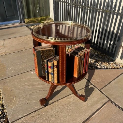 A Fine Quality Edwardian Period Mahogany Inlaid Circular Revolving Bookcase