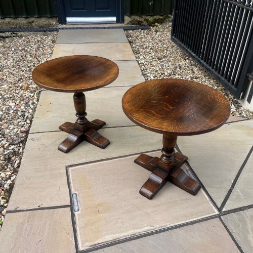 A Super Quality Pair of Titchmarsh & Goodwin Solid Oak Circular Side Tables.