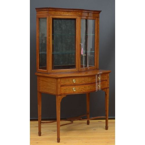 A Beautiful Edwardian Period Mahogany Inlaid Cabinet of Serpentine Outline