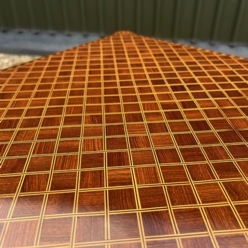 AN EXHIBITION QUALITY COLLINGSON LOCK ROSEWOOD COROMANDEL AND KINGWOOD INLAID TABLE - ADDITIONAL PHOTO 7