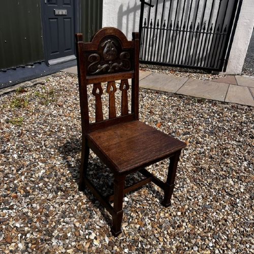 A RARE OAK HALL CHAIR MADE BY SHAPLAND PETTER OF BARNSTAPLE - ADDITIONAL PHOTO 6