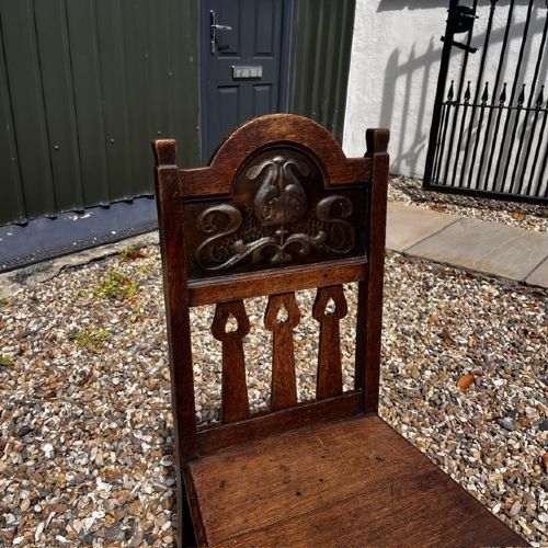 A RARE OAK HALL CHAIR MADE BY SHAPLAND PETTER OF BARNSTAPLE - ADDITIONAL PHOTO 7