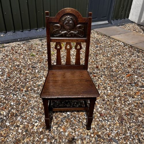 A RARE OAK HALL CHAIR MADE BY SHAPLAND PETTER OF BARNSTAPLE - ADDITIONAL PHOTO 10