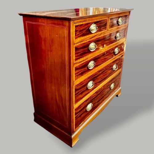 A Fine Quality Sheraton Revival Edwardian Period Mahogany Tall Chest.