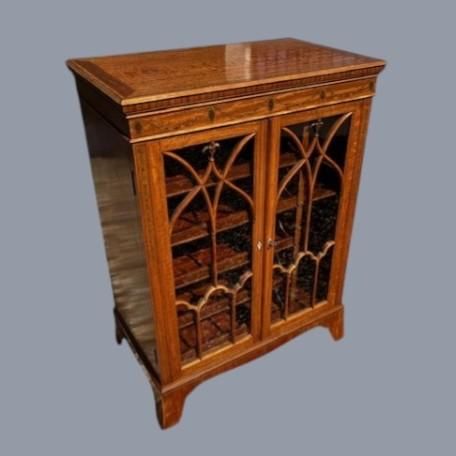 A Fine Quality Small Scale Late Victorian Satinwood & Marquetry Inlaid Collectors Cabinet
