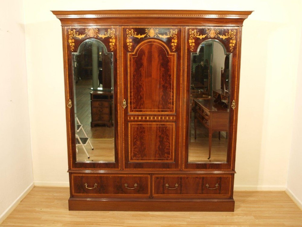 A Beautiful Mahogany Inlaid Edwardian Period Wardrobe