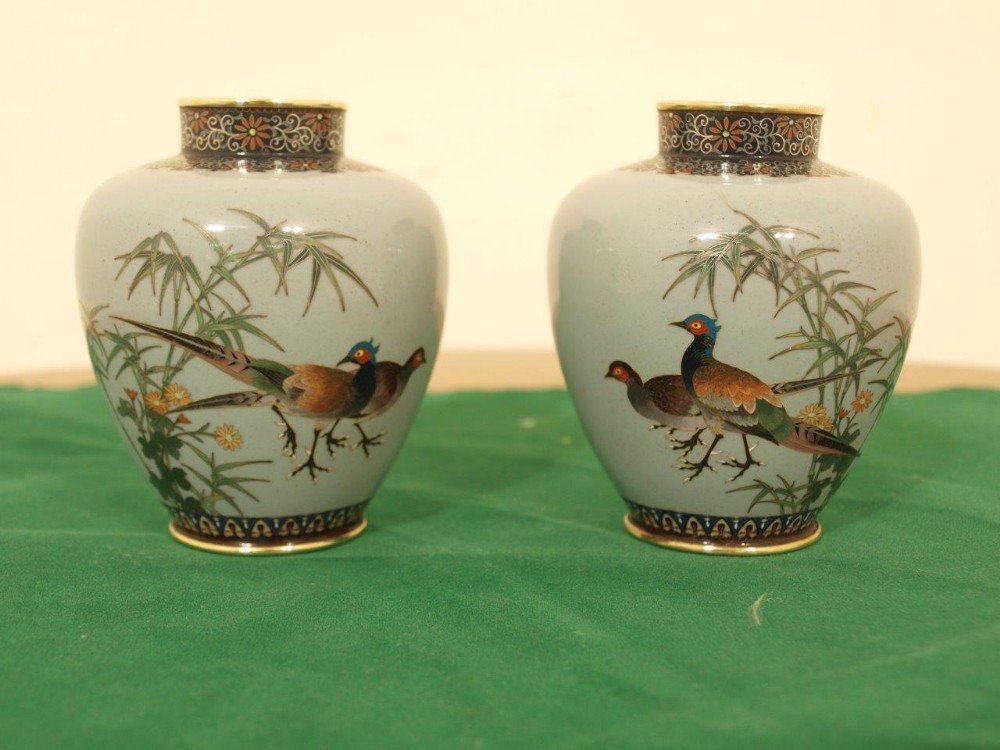 A Fine Pair Of Meiji Period Japanese Cloisonné Vases