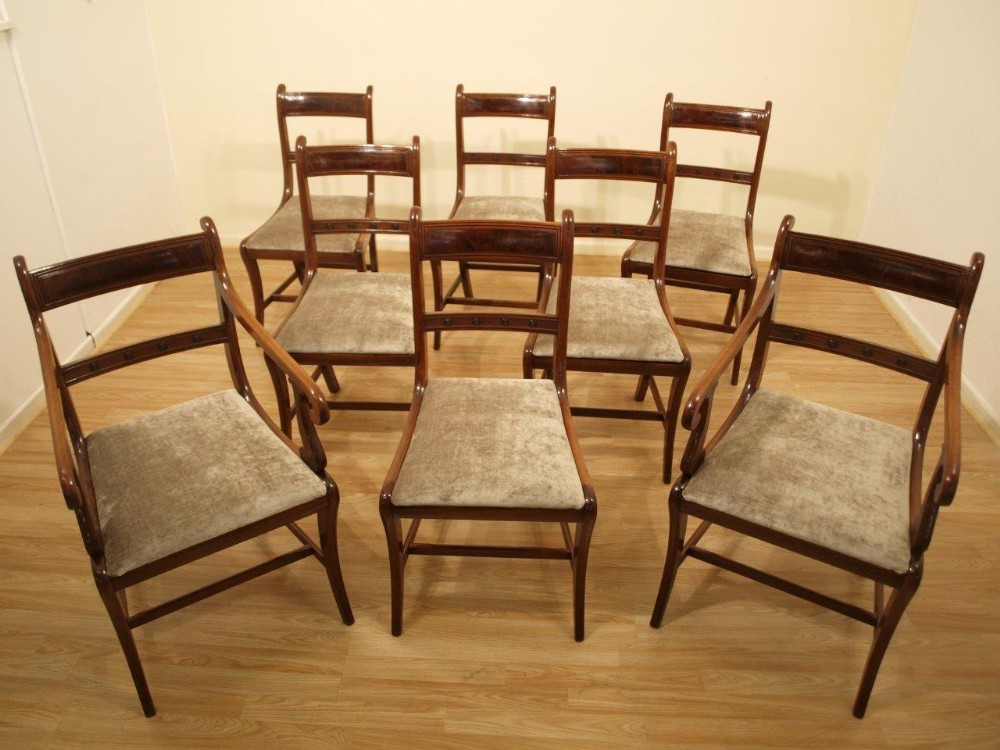 A Set Of 8 Mahogany Regency Period Antique Dining Chairs