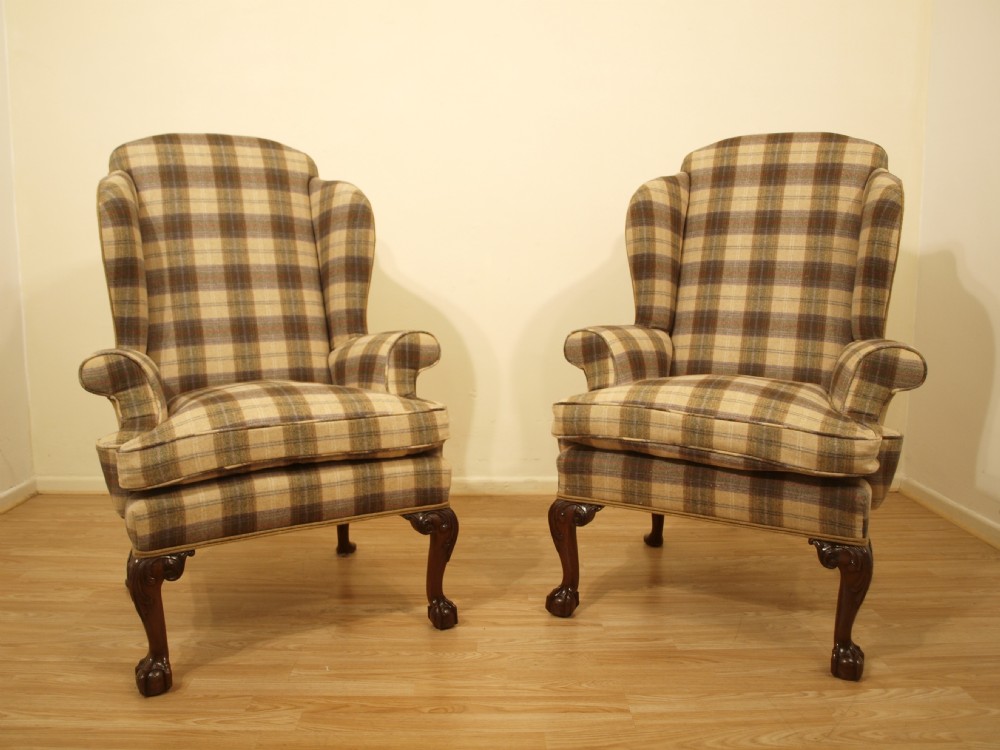 A Good Pair Of George II Style Antique Wing Chairs