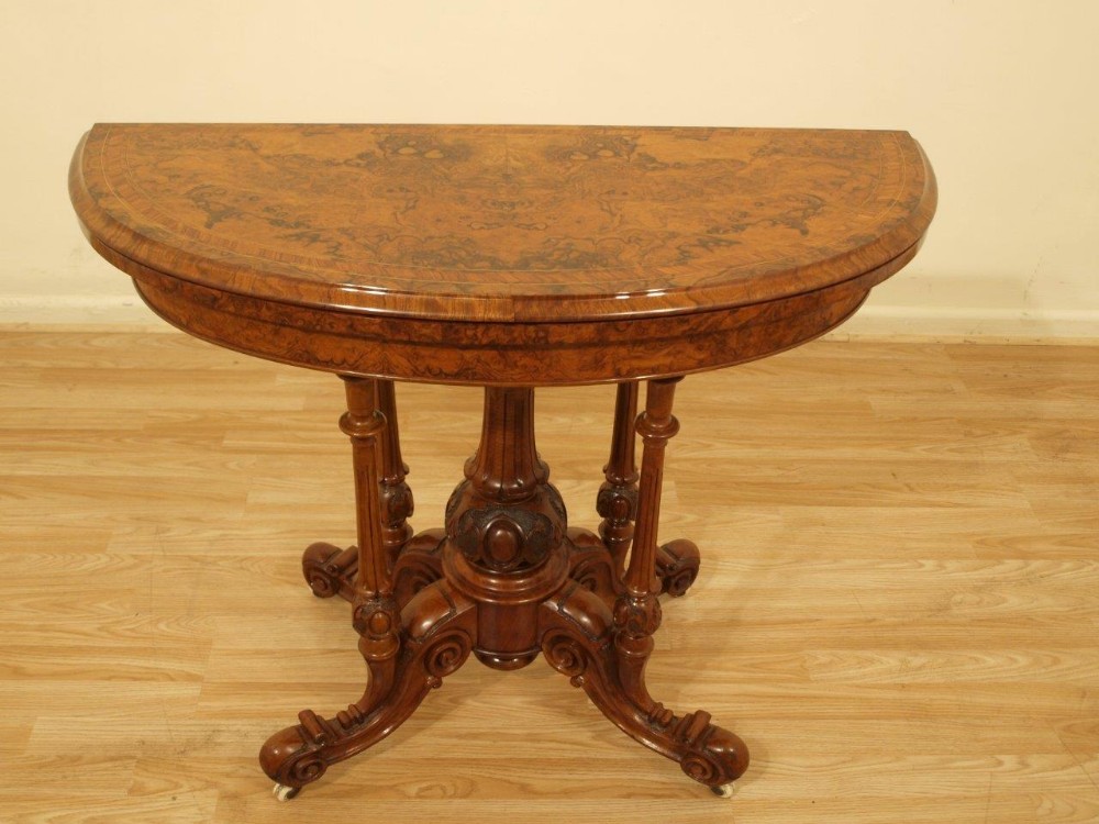 A Quality Burr Walnut Victorian Period Fold Over Games Table