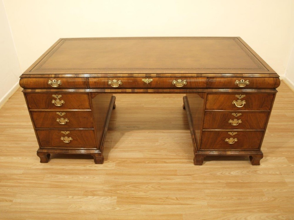 A Stunning Quality Walnut George I Style Partners Desk By Maple & Co