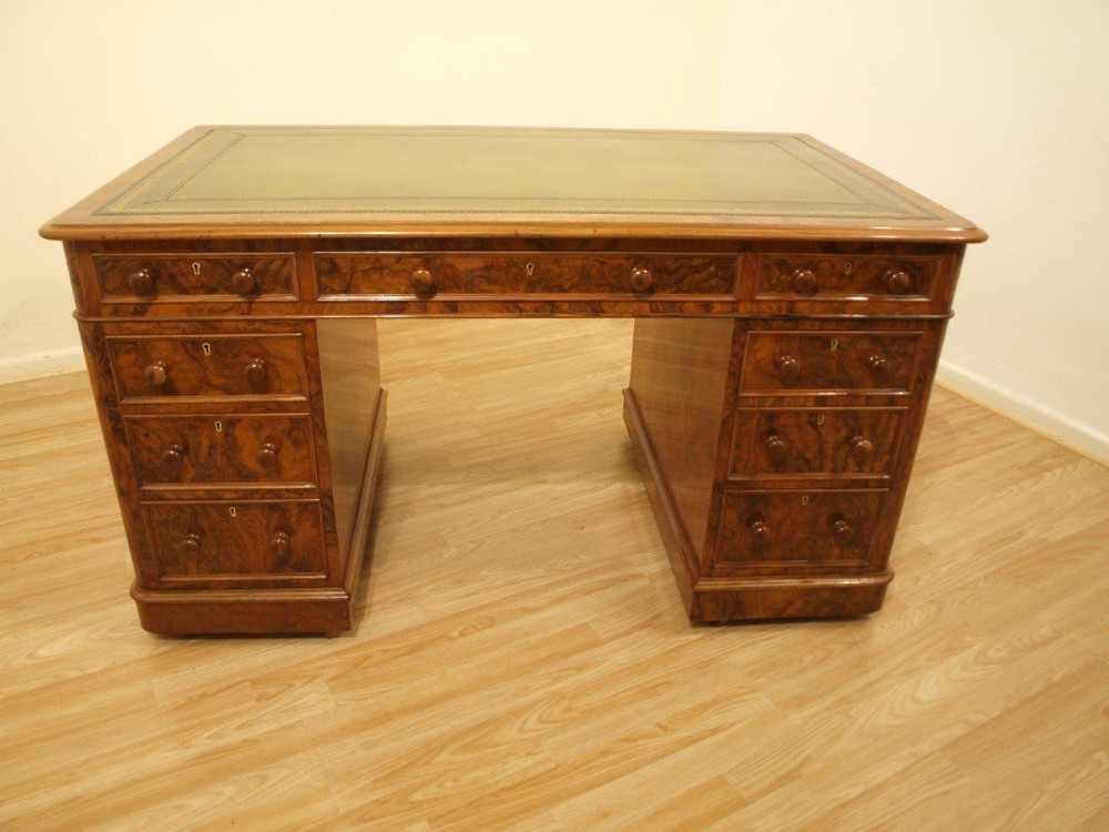A Stunning Quality Burr Walnut Antique Pedestal Desk By Edwards & Roberts Of London