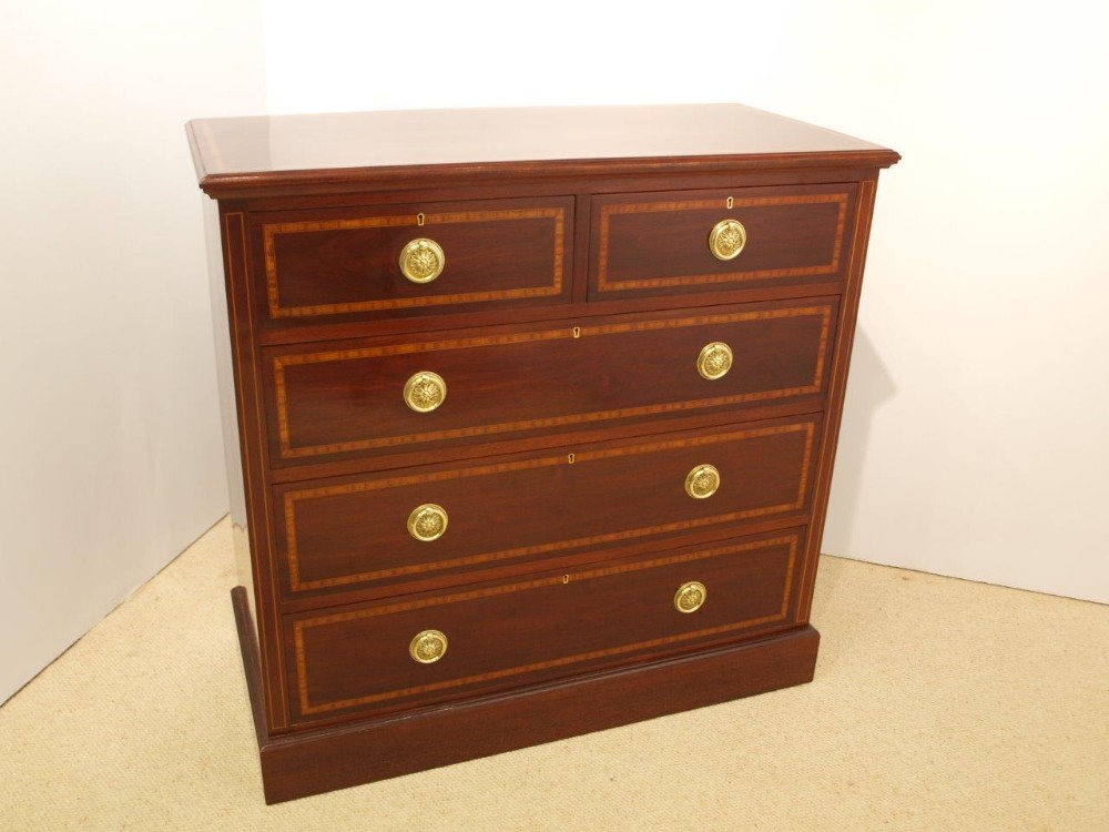 A Beautiful Mahogany Inlaid Edwardian Period Antique Chest Of Drawers