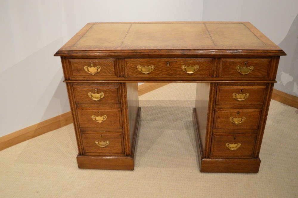 A Solid Oak Edwardian Period Antique Pedestal Desk
