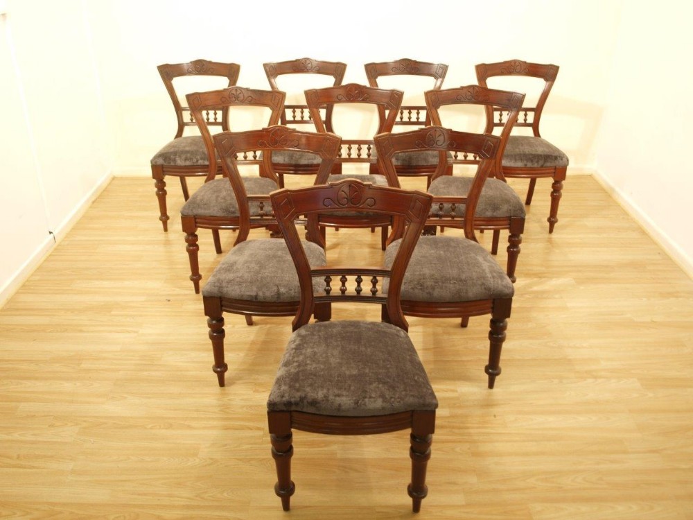 A Set Of 10 Mahogany Victorian Period Antique Dining Chairs