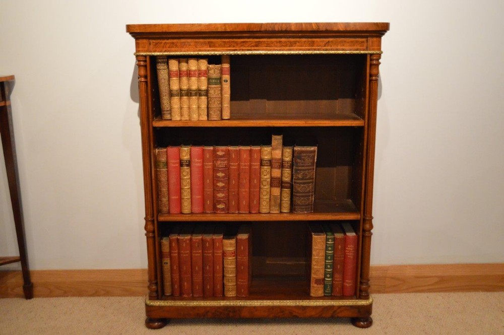 A Small Walnut Victorian Period Antique Open Bookcase