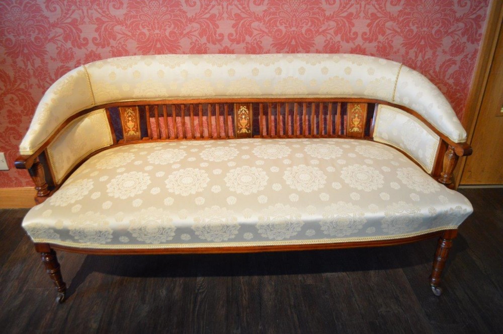 A Mahogany Inlaid Victorian Period Antique Settee