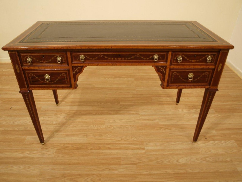 A Stunning Quality Mahogany Inlaid Late Victorian Inlaid Writing Table By Edwards & Roberts Of London