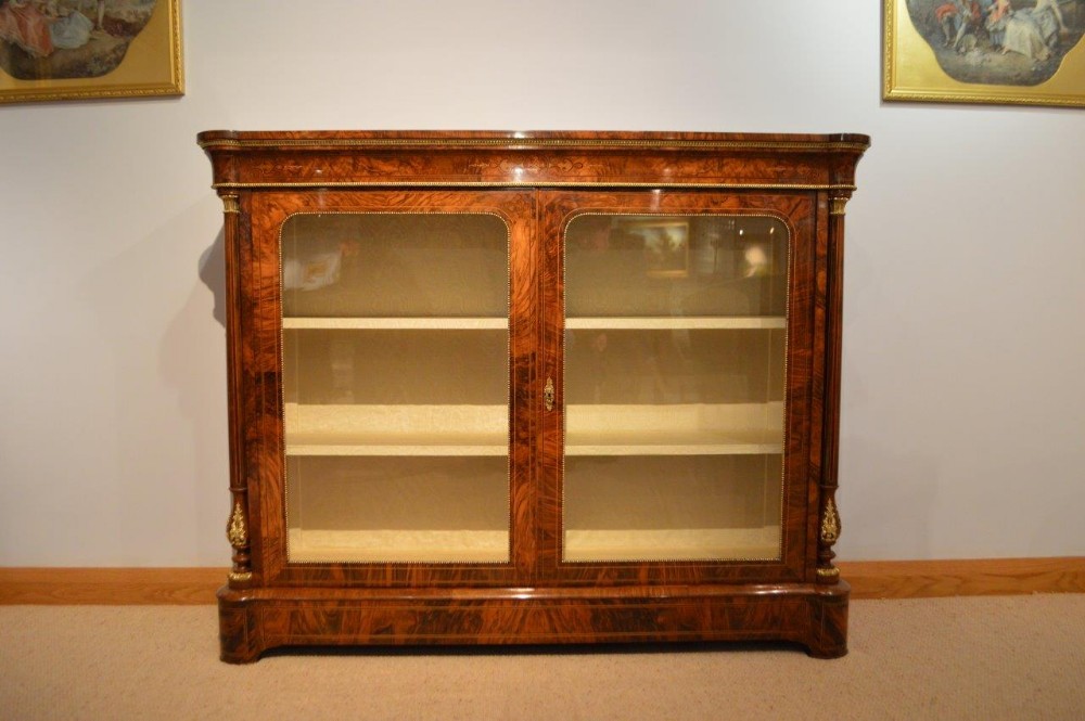 A Fine Burr Walnut & Marquetry Victorian Period Display Cabinet