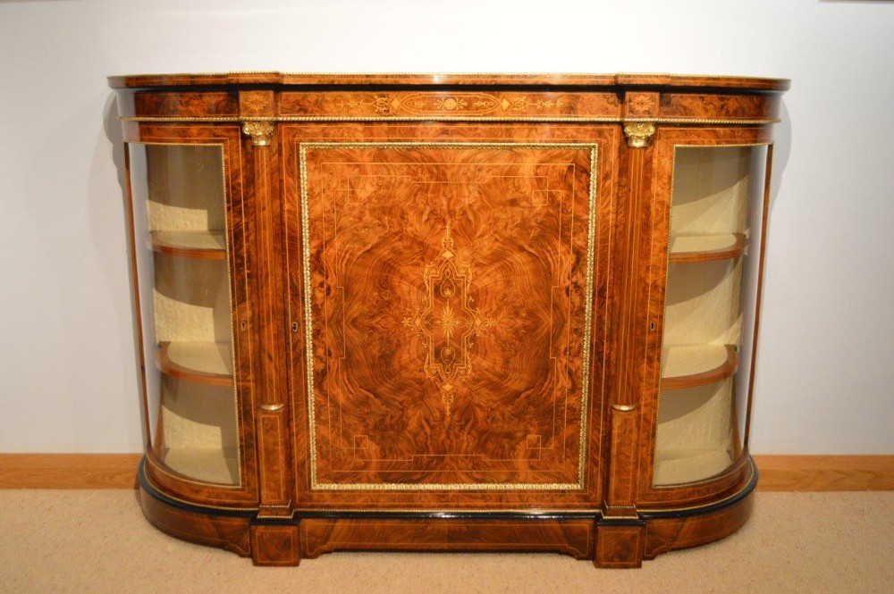 A Burr Walnut & Marquetry Victorian Period Antique Credenza