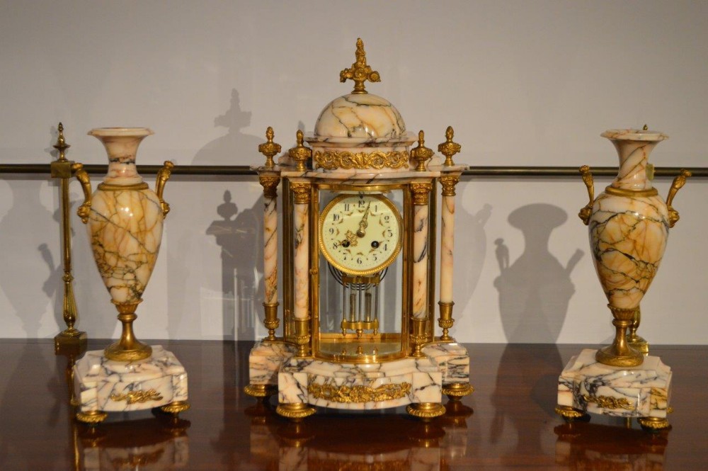A Beautiful Marble & Ormolu French Clock Garniture