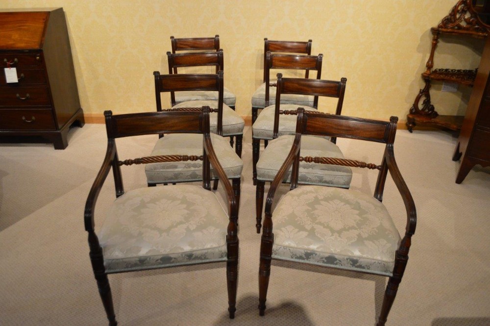A Good Set Of 8 Mahogany Regency Period Antique Dining Chairs