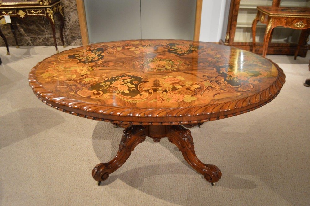 A Stunning Burr Walnut Marquetry Inlaid Victorian Period Oval Loo/Centre Table