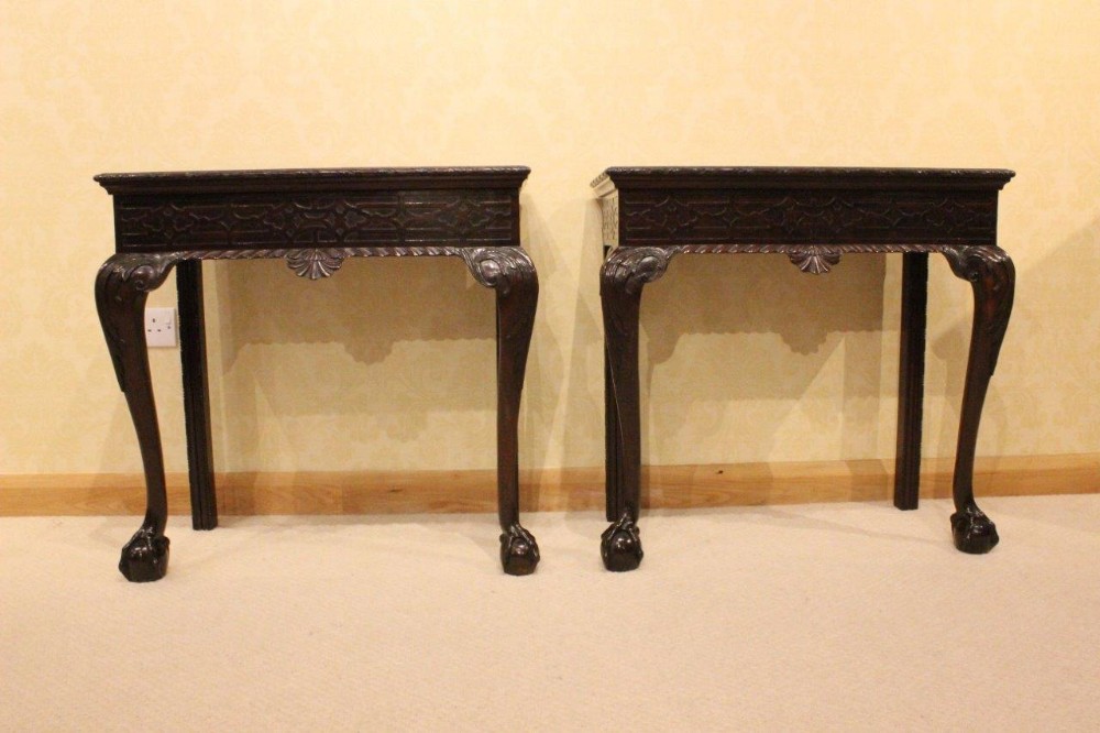 A Good Pair Of Mahogany George II Style Irish Chippendale Side Tables