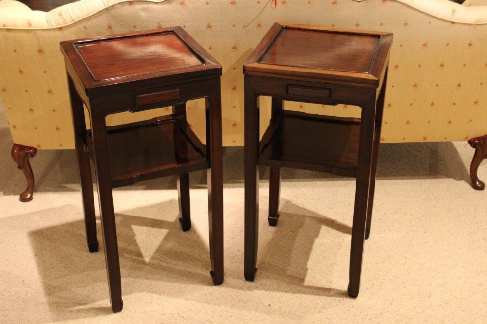 A Pair Of Chinese 19th Century Hongmu Side/Lamp Tables