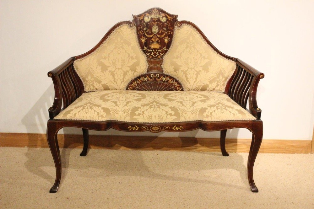 A Beautiful Mahogany Inlaid Edwardian Period Antique Settee
