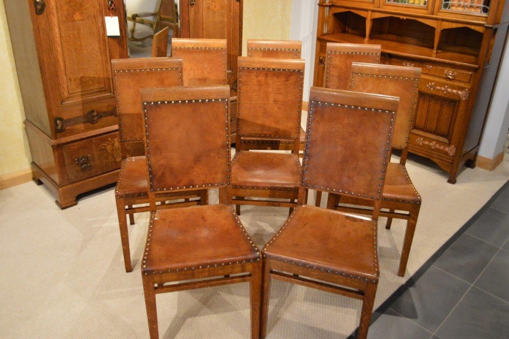A Rare Set Of 8 Arthur Simpson Oak Antique Dining Chairs