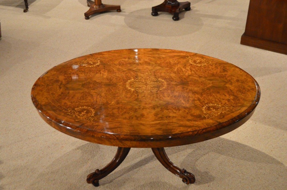 A Beautiful Burr Walnut Victorian Period Oval Coffee Table